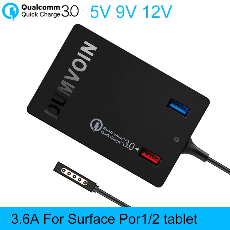 Microsoft Surface Pro 1 2 Charger DUMVOIN 72W Adapter with QC3.0 USB Port Power Supply for Pro1 Pro2 Tablet |