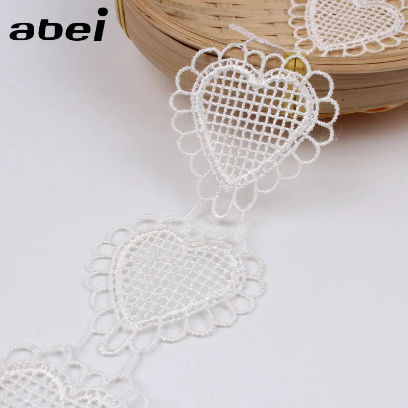 

2yards/lot Soluble White Heart Lace Ribbon Embroidered lace tape DIY Sewing Fabric trims African lace appliques
