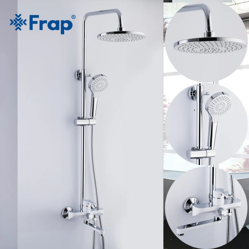 Acheter Frap nouveau 1 ensemble blanc chrome salle de bain pluie douche robinet ensemble mélangeur avec pulvérisateur à main mural bain robinet ensemble F2441