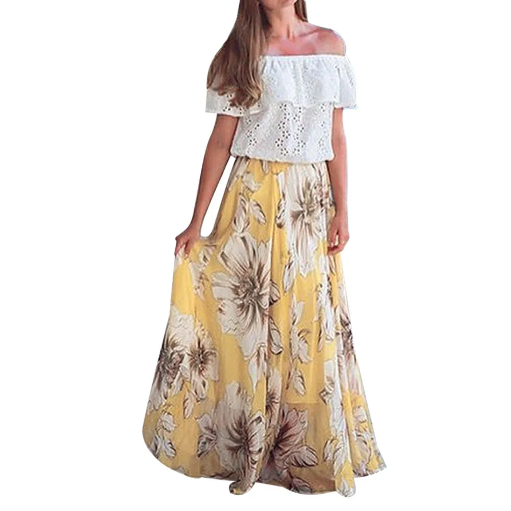 CHAMSGEND женское цветочное Джерси цыганское Длинное Макси полная юбка пляжное солнце