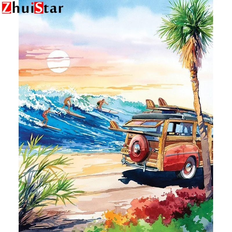 5D DIY Diamond Painting Landscape Embroidery Seaside &amp Wave Full Square Mosaic Cross Decoration XY1 | Дом и сад