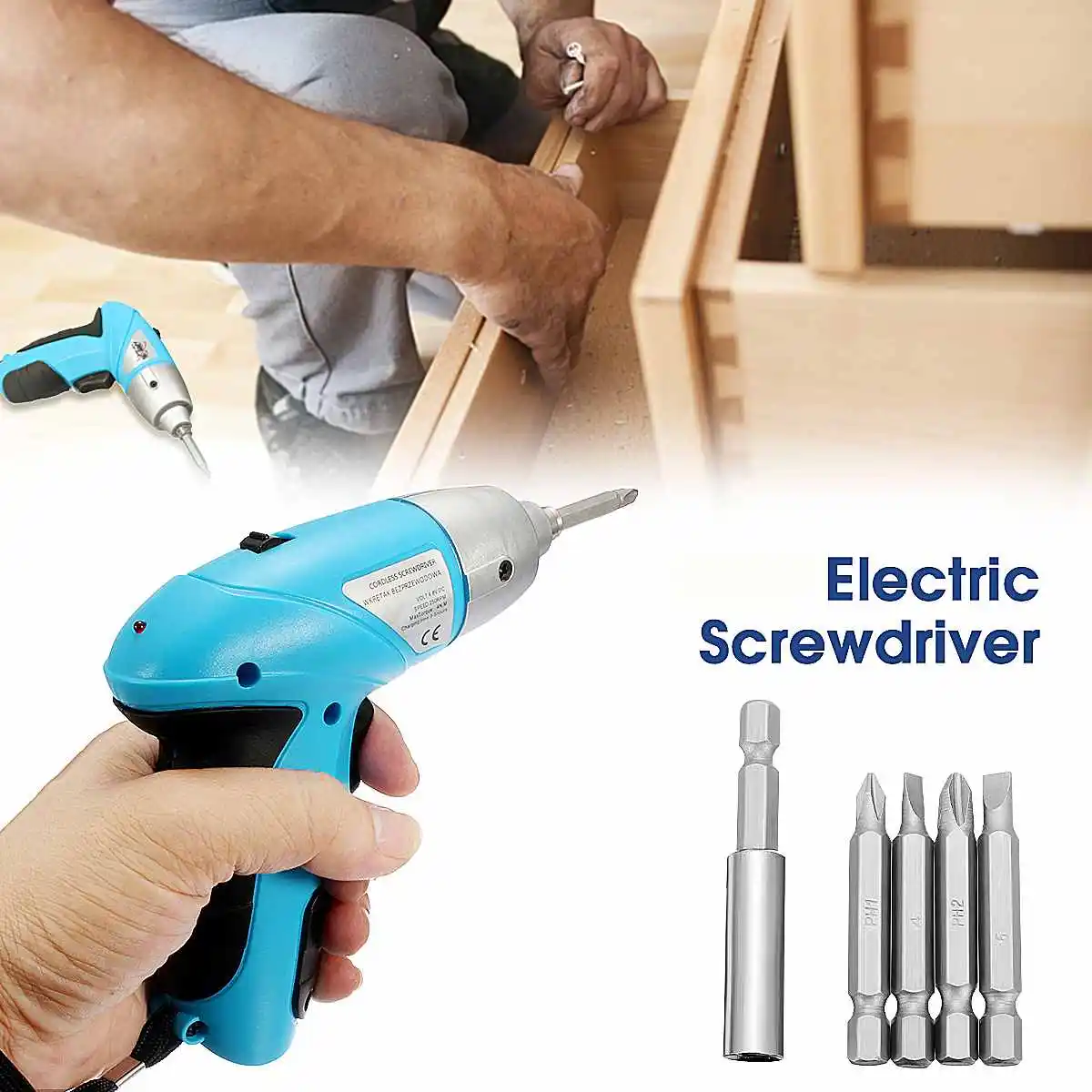 

3.6V Rechargeable Battery Cordless Electric Handheld Screwdriver Drill Bits Set 180r/min LED Hard Light Illumination Mini Size