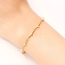 Браслеты на цепочке из нержавеющей стали для мужчин и женщин, цвета: золотистый, серебристый, с подвеской, с крестом, не выцветает, ювелирные изделия A1213