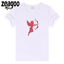 Zeagoo рукавом Повседневное, шеи экипажа Slim Fit мягкие короткие Для женщин футболка белый красный Амур