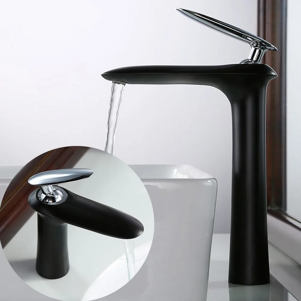 

Black Modern Bathroom Basin Faucet Cold and Hot Water Mixer for Wash Basin Toilet Bathroom Single Hole Faucet