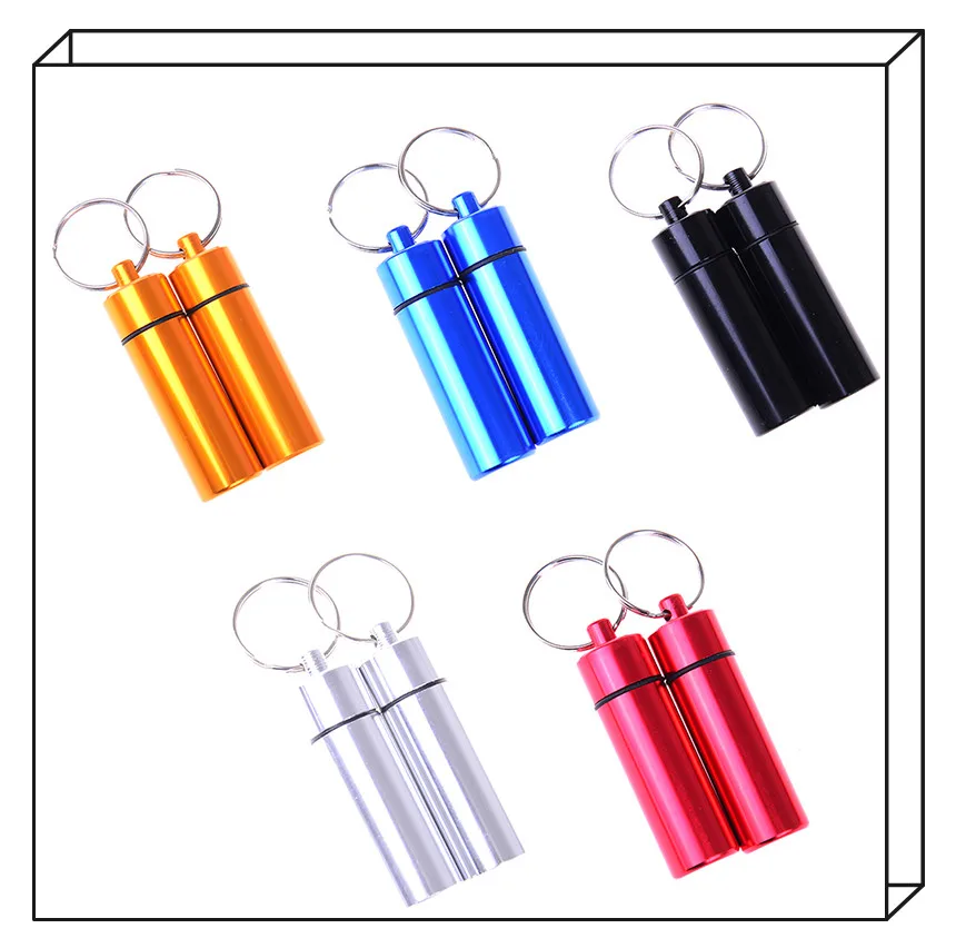 2Pcs Mini Pill Container Waterproof Aluminum Pill Box Portable Bottle Storage Case Keychain High Quality 2019NEW