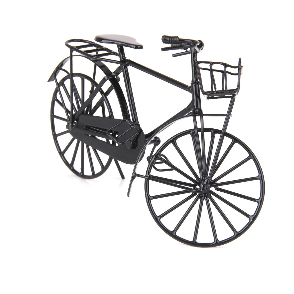 1/12 Dolls House Miniature Black Wire Metal Bicycle Bike w/ Rotating Wheels Kids Pretend Play Toy Gift