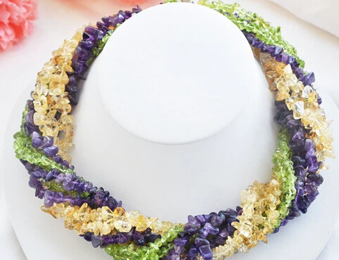 

huij 0033134 9row green lemon quartz citrine amethyst detritus necklace