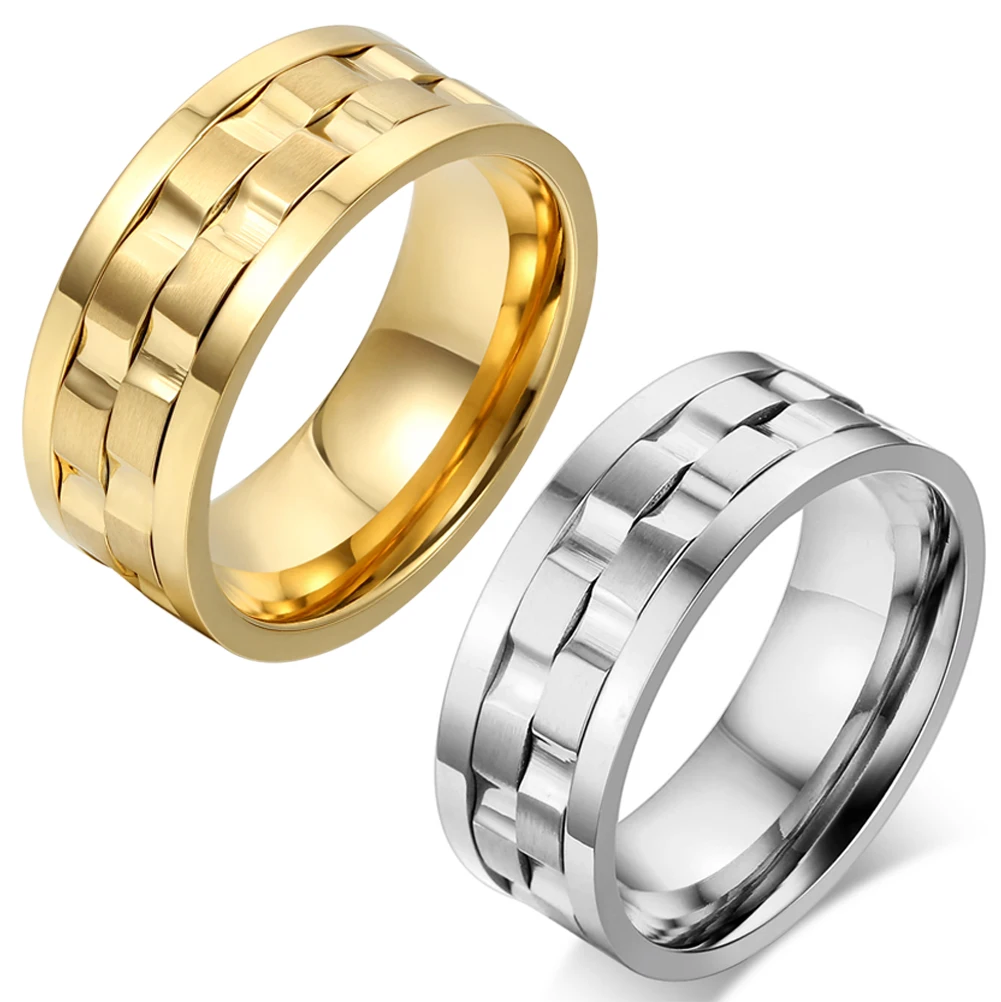 Stainless Steel Gold/Silver Tone Spinner Rings for Men Wedding Engagement Love Promise Band 9mm Size 7-13