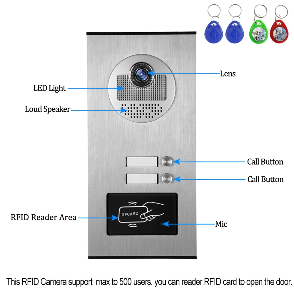 7 ''TFT цветной видеодомофон RFID камера с 2 мониторами + Электрический блокиратор