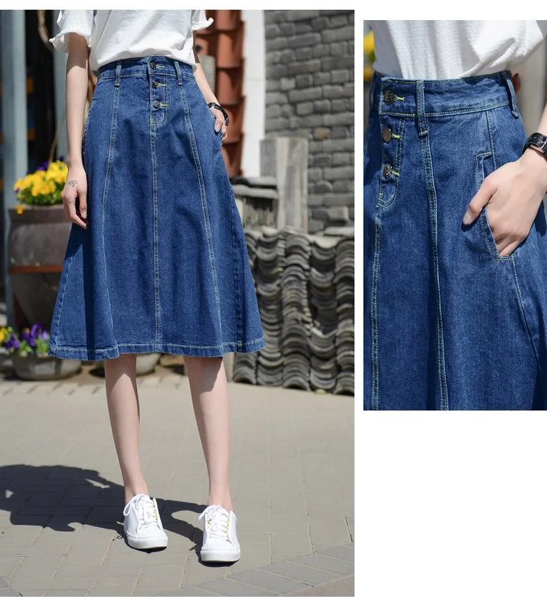 2018 High Waist Women Denim Skirt Midi Oversize Women A Line Skirt Plus ...