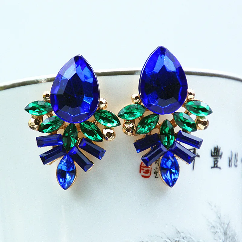 

Blue Crystal Party Stud Earrings Rose Gold Color Fashion Brand Crystal Jewelry For Women e0199