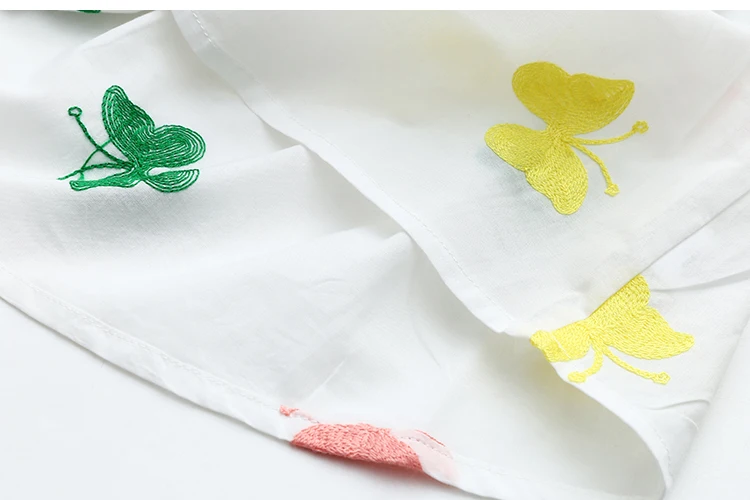 2018 Spring Autumn 3-12 Age Cute Kids Embroidery White Elegant Botton Double Use Short Sleeve Girl Long Sleeve Dress With Belt (9)