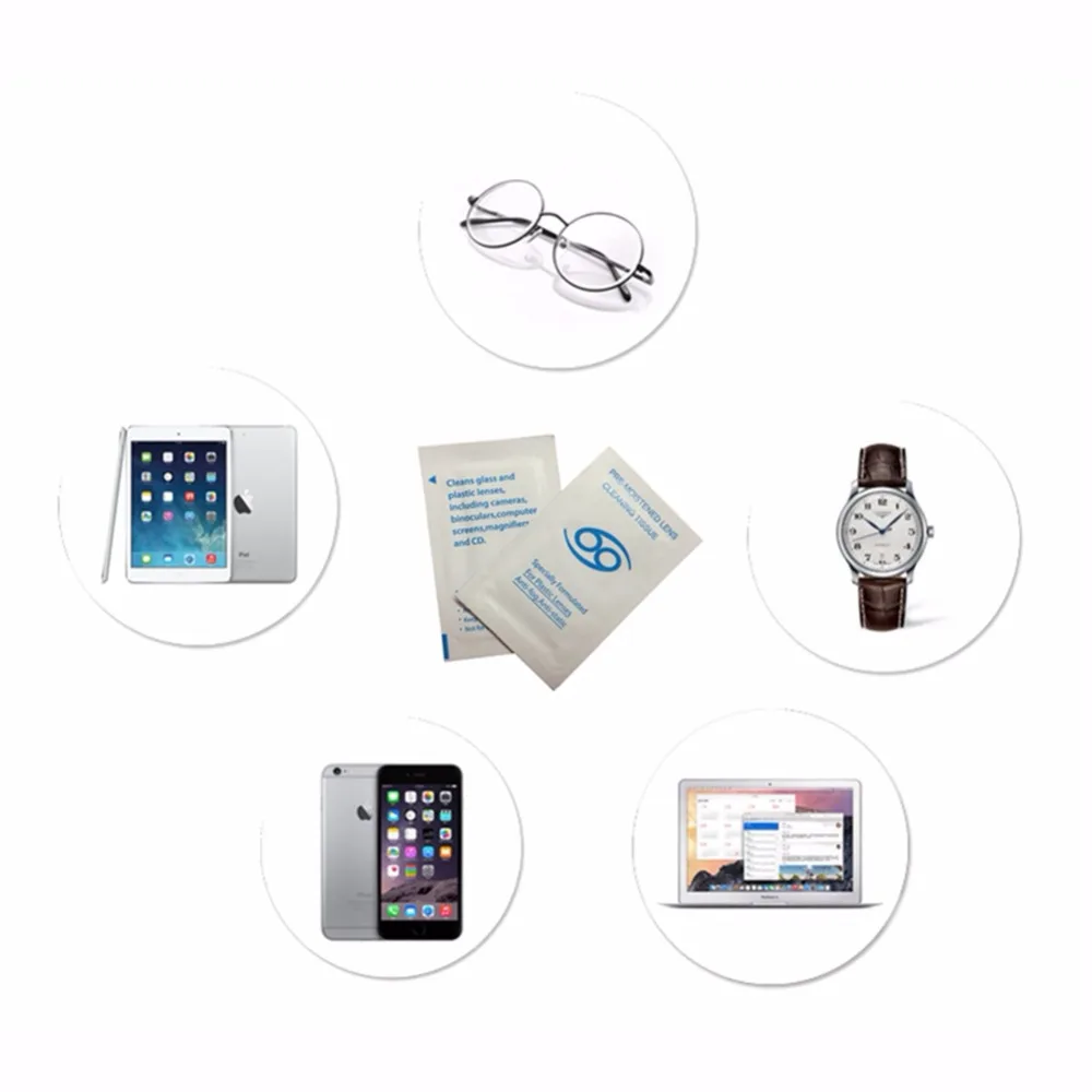 Cena 100 sztuka mokro obiektyw chusteczki papierowe PreMoisten jednorazowe do okularów kamery monitory LCD mikroskopy teleskopy zestaw do czyszczenia serwetki