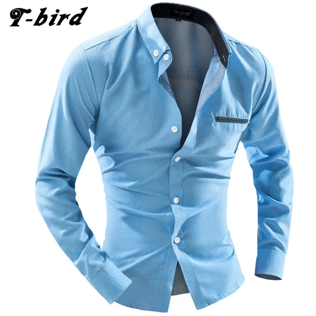 men shirt long sleeve 2018 brand shirts men casual male slim fit dot