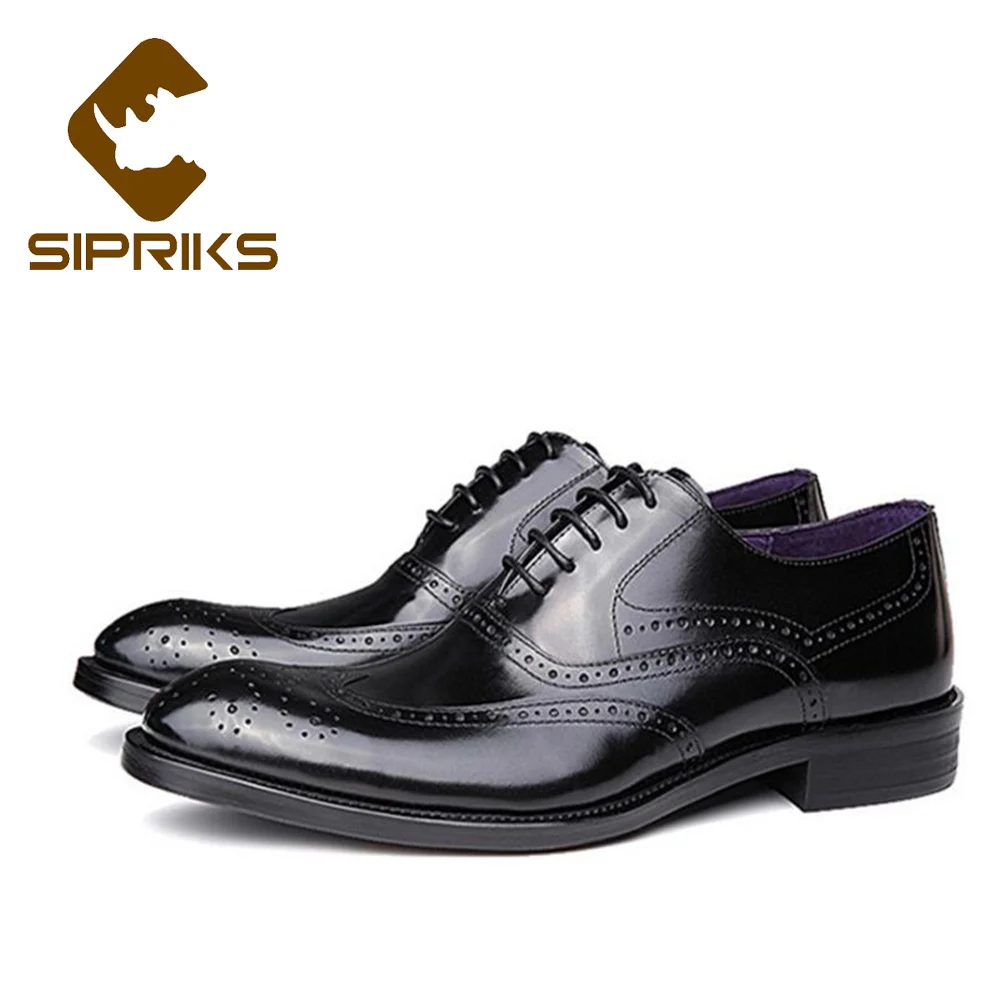 Sipriks/элегантные черные модельные туфли с перфорированным носком; бордовые полные броги; деловые туфли из натуральной кожи на резиновой подошве; оксфорды