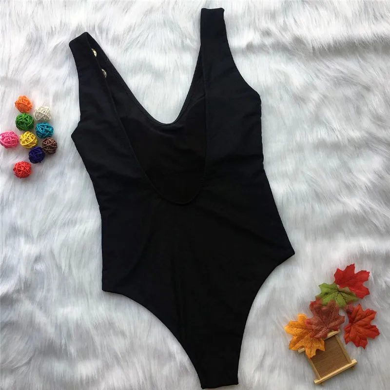 Black Thong Bikini 2018 Sexy One Piece Swimsuit New Punched Women Swimwear Brazilian Bather Bahting Suits Monokini5