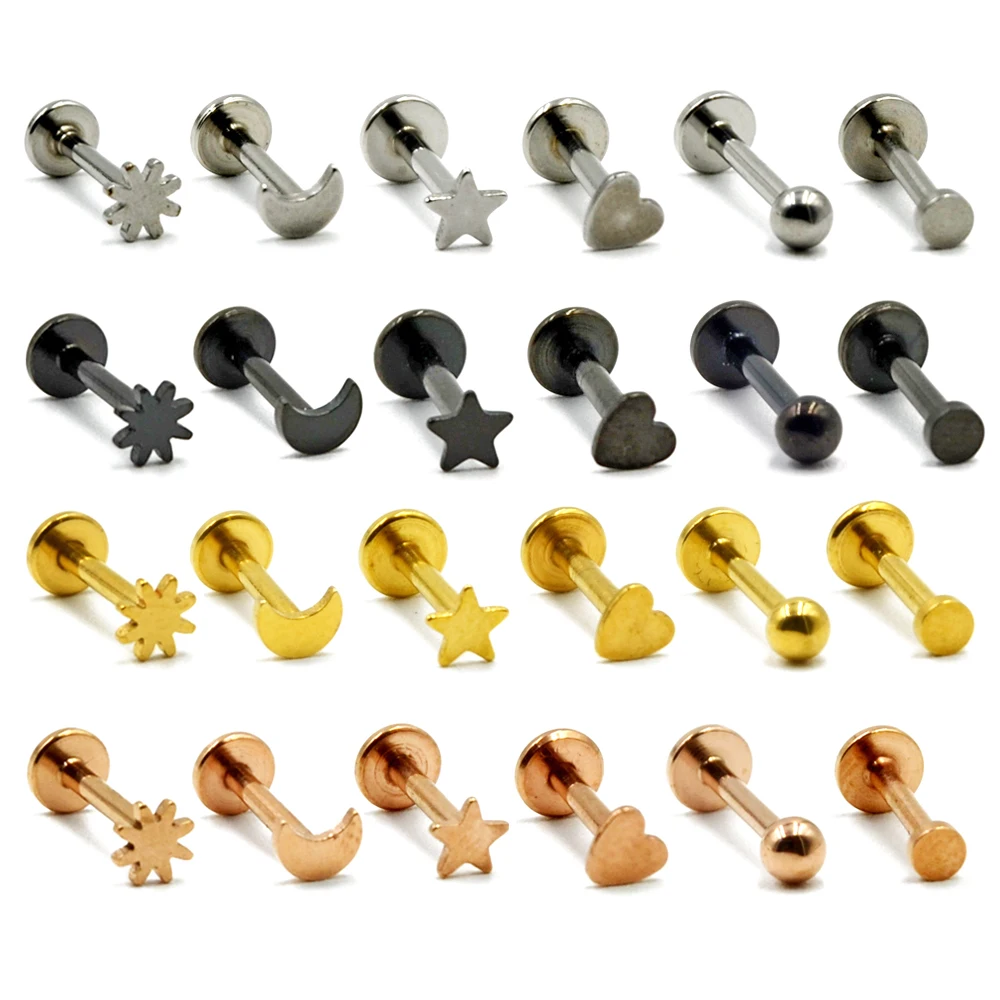 BOG-1PC 316L Surgical Steel Heart Ball Moon Labrets Stud Ring Ear Tragus Cartilage Ball Lip Ring Earrings Body Piercing Jewelry - Image 3