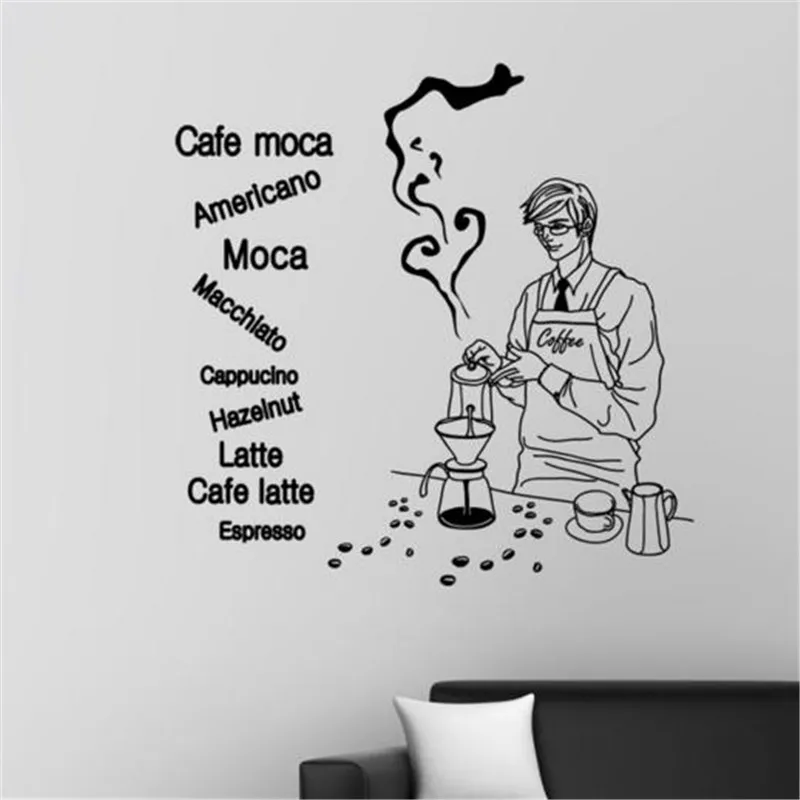 Free shipping Coffee shop wall sticker Bar wall deocoration Making coffee Glass tile diy wall