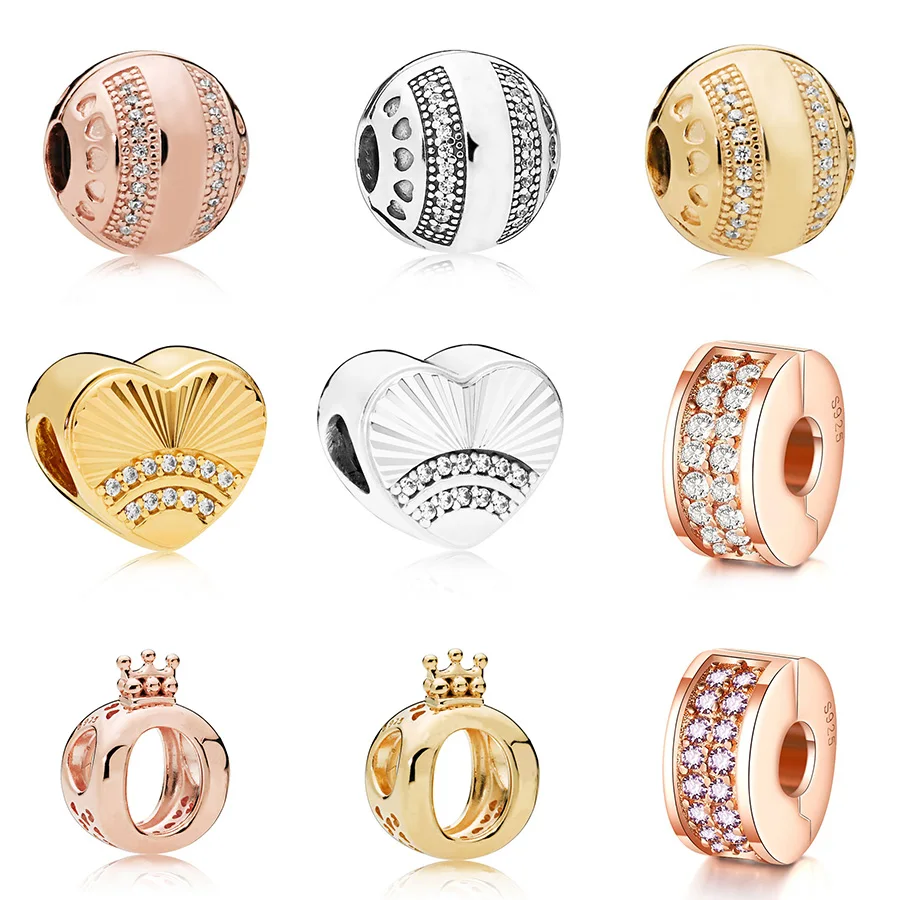 

Diy Silver Charms Round Shape Rose Gold Cz Bead For Original Pandora Charms Women Bracelets & Bangles Jewelry