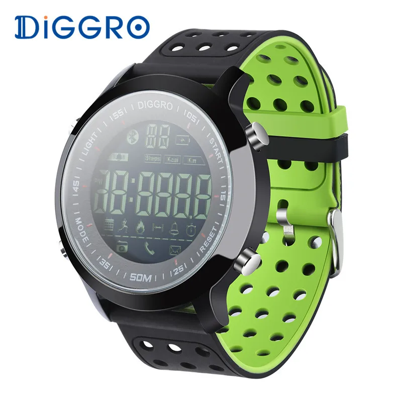 Diggro EX18 Смарт-часы 5ATM профессиональный водонепроницаемый шагомер с поддержкой Bluetooth Калорий напоминание спортивные наручные браслеты для iOS и Android - Цвет: Black green band