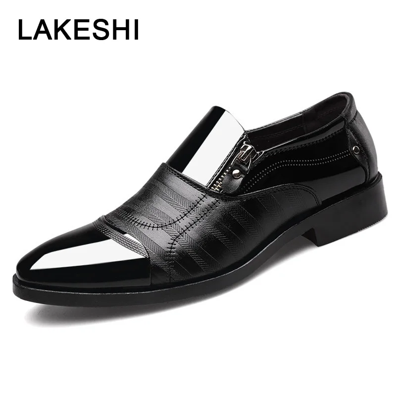 

New Fashion Oxford Business Men Shoes Genuine Leather Shoes Men Formal High Quality Casual Dress Shoes Men's Flats Zip Shoes