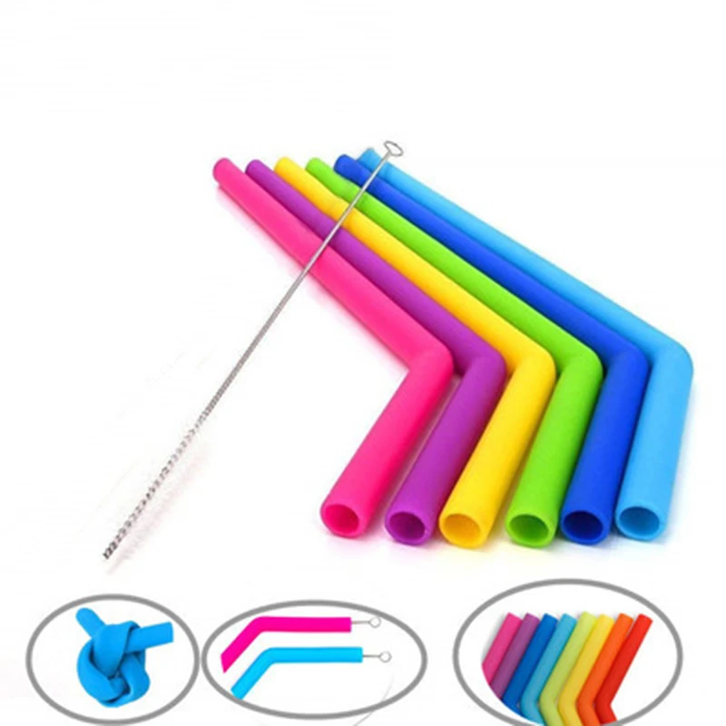 7 шт Силиконовая соломинка с чистящими щетками, набор многоразовых моющихся соломинок, аксессуары для домашней кухонной чашки