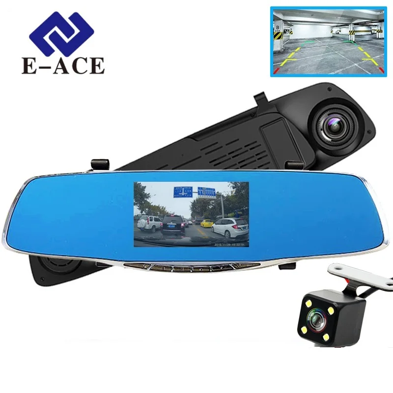 E ACE Car Dvr font b Camera b font Rearview Mirror Auto Dvrs Dual Lens Video