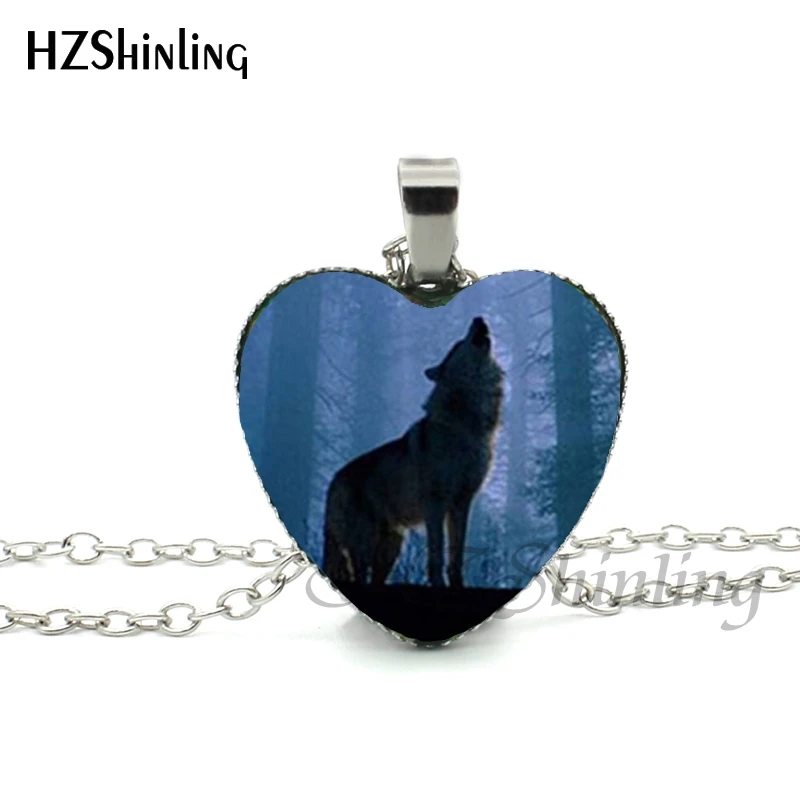 New Blue Wolf Heart Necklace Howling Wolf Heart Pendant Jewelry Wolf Pendant Murano Glass Heart Necklace HZ3 New Blue Wolf Heart Necklace Howling Wolf Heart Pendant Jewelry Wolf Pendant Murano Glass Heart Necklace HZ3