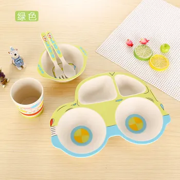 

5 Piece Kids Tableware Children Carton Training Plate Bamboo Fiber Baby Feeding Dinnerware Set Diner Bowl Plate Spoon Fork Cup