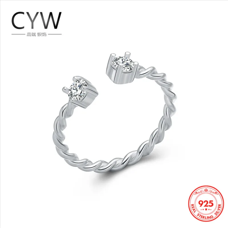 CYW Fine Jewelry 925 Sterling Silver Rings Double Stone Rope Band Pure