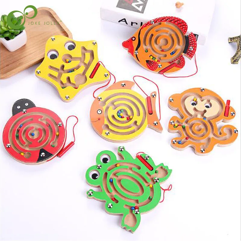 

Children Wooden Animal Track Beads Magnetic Pens Moving Maze Toy Kids Intelligence Puzzle Game Baby Early Educational Toy WYQ