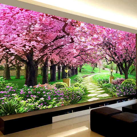 Decoração do Quarto Romântico Sakura Árvores Diamante Bordado Paisagem 5d Pintura Ponto Cruz Faça Você Mesmo Mosaico Needlework