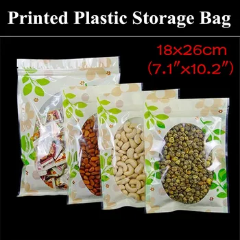 

50pcs 18x26cm (7.1"x10.2") Flat Color Printed Plastic Packaging Bag Green Leaf Clear Window Resealable Plastic Ziplock Pouch