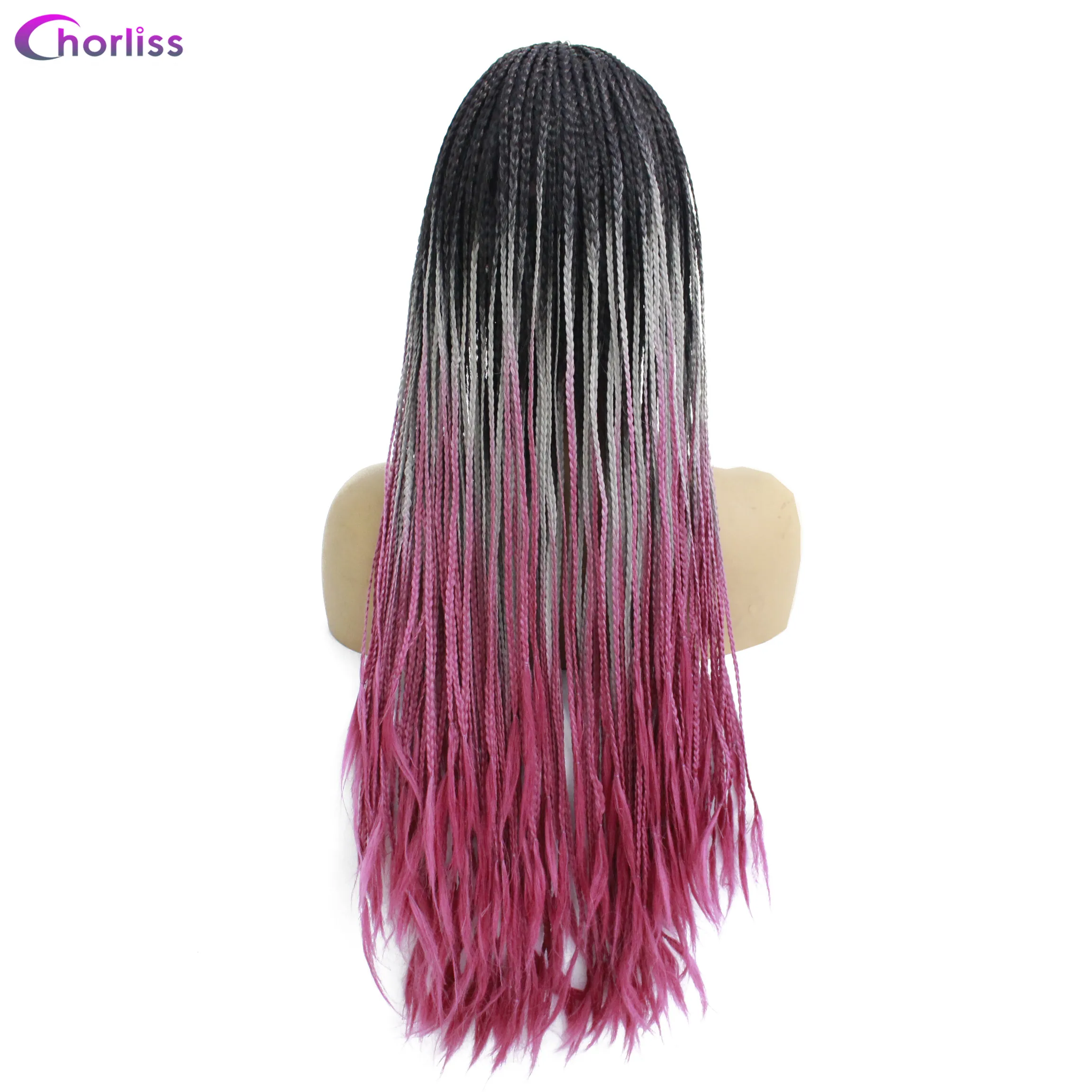 Long Braided Box Braids Wig Ombre Synthetic Lace Front Wig For Women Chorliss Hand Made Black Cosplay Wig Heat Resistant Wigs