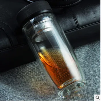

Christmas gift 380ML Double Layer Glass Tea Water Coffee water glass Portable Business Tumbler Glass Filter Office Bottles