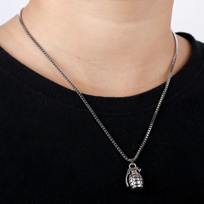 Ожерелье из нержавеющей стали с подвеской в виде ручной гранаты для женщин и мужчин, модные вечерние длинные ожерелья из металла, модное высококачественное ювелирное изделие SN52