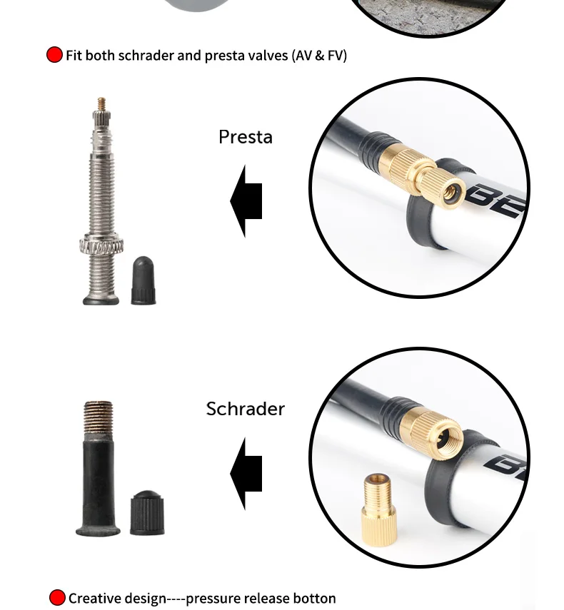 BETO велосипедные насосы для шин/трубки и вилки/шок/вилка, Schrader& Presta переходник для вентилей надувной насос, мини ручной велосипед насос с манометровым шлангом