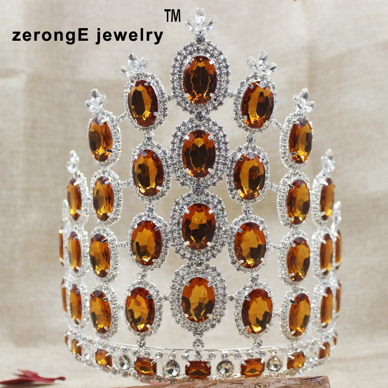 ZerongE jewelry7.8inch великолепные автомобильной городок большой обруч для головы с короной с синими стразами; маскарадный костюм; повязка на голову в виде короны