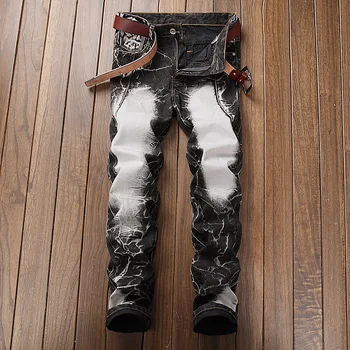 

2020 men's new gray jeans Personalized color matching, no elastic long jeans Street trend white men's trousers