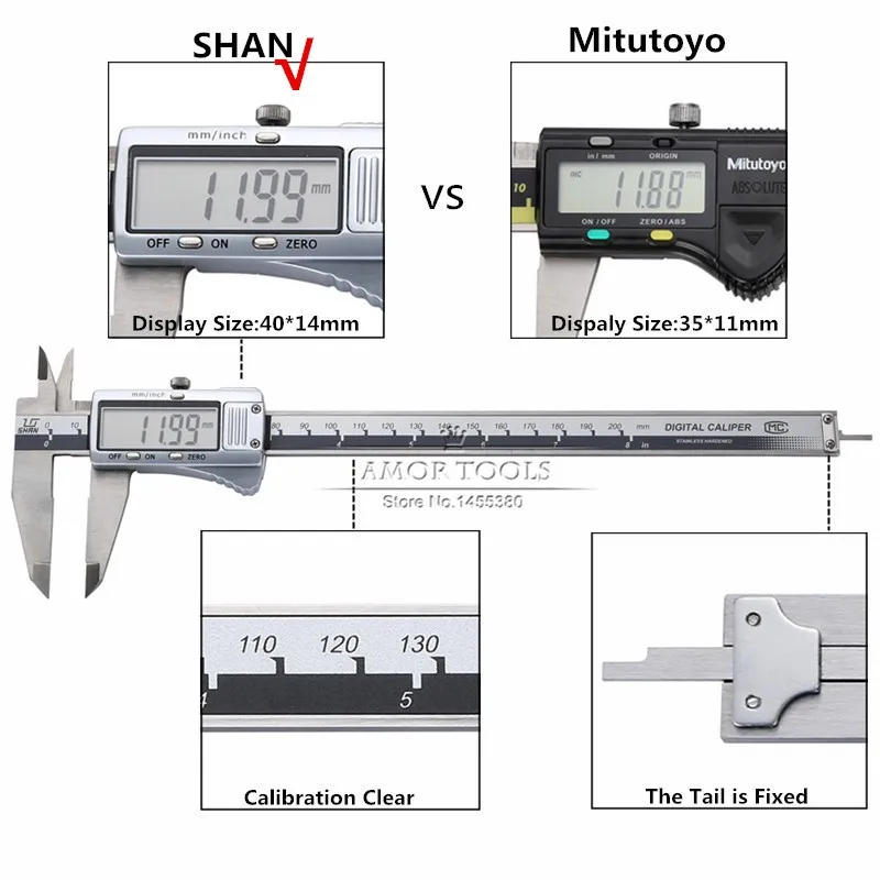 SHAN цифровой суппорт 0-150/200 мм Нержавеющая сталь большой ЖК-дисплей дюймов/мм штангенциркуль Электронный микрометр прибор Измерение Инструменты