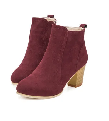 Vertvie/Женская обувь; женские ботинки; замшевые ботинки; женские ботинки; толстые женские ботинки; женские ботильоны; размер XL - Цвет: wine red A