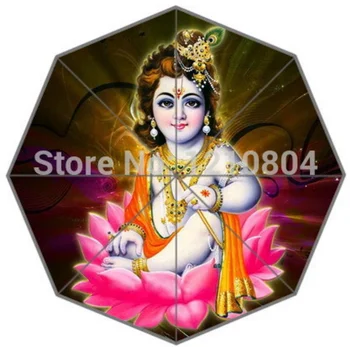 

Hinduism God Lord Baby Krishna Background Printed Triple Folding Rain/Sun Umbrella!Multifunctional Tri-folded Portable Umbrellas