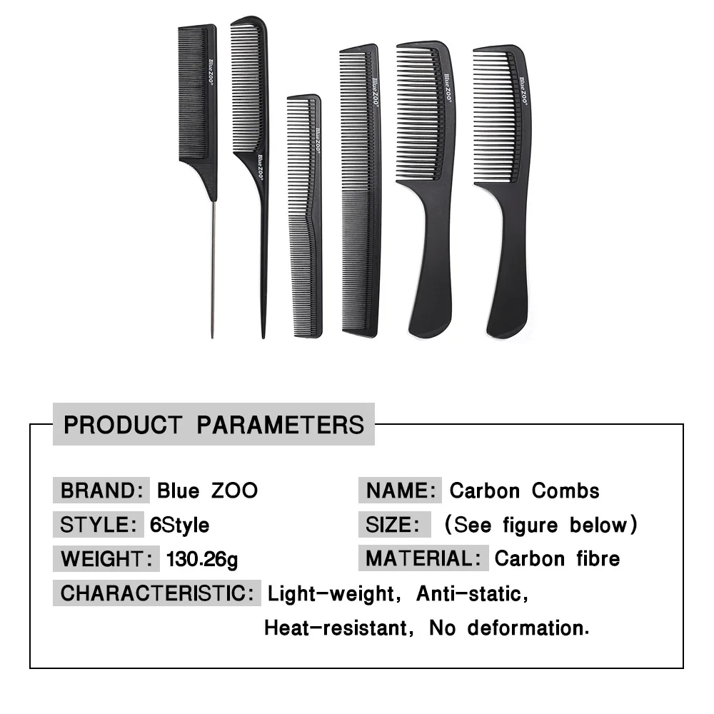 1 шт. Профессиональные Антистатические карбоновые расчески парикмахерские кисти Стрижка волос для стилистов расческа салонный аксессуар инструмент 6 типов