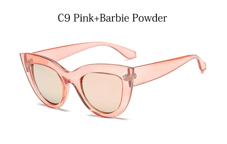 Ретро кошачий глаз солнцезащитные очки для женщин брендовая дизайнерская Дамская мода БАРБИ порошок зеркальные линзы Cateye Солнцезащитные очки для женщин UV400 - Цвет линз: C9 Pink Pink