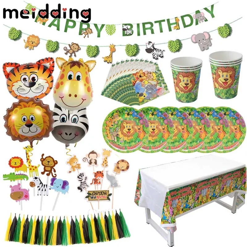 MEIDDING Jungle Animal Theme Tableware Set Birthday Party Decoration