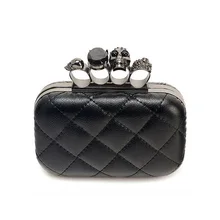 Damen Vintage schwarz schädel kette clutch abendtasche frau party kupplungen geldbörsen Knuckle box kupplung 2016 neue