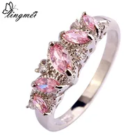 lingmei Romantic Jewelry Love Wedding Rings for Women Lady Pink Topaz AAA Silver Ring Size 7 8 9 10 Free Shipping Wholesale