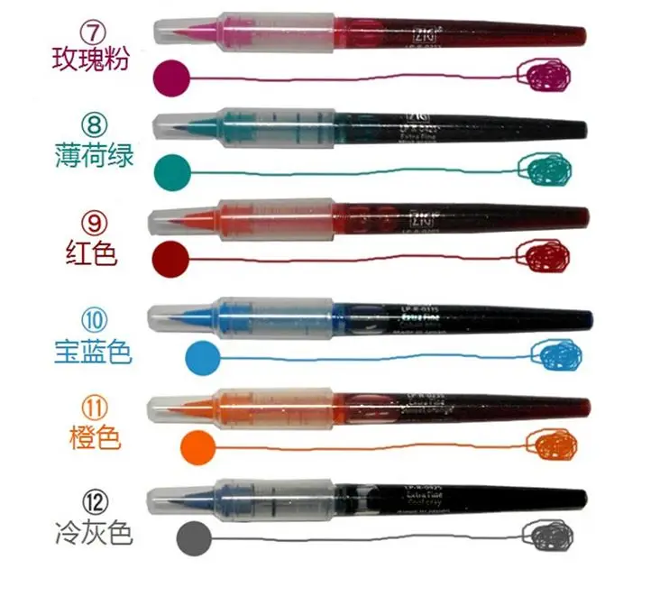 ZIG Cocoiro Lettering Pens Kuretake LP-R-030S Extra Fine Letter Calligraphy Pen Ink Refill Cartridge 12 Colors Japan lettering pens