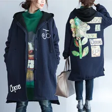 Большой размер 4XL, Осень-зима, женская модная клетчатая одежда с цветами, топы для девушек и женщин, большие, длинные, толстые, хлопковые, флисовые куртки, пальто